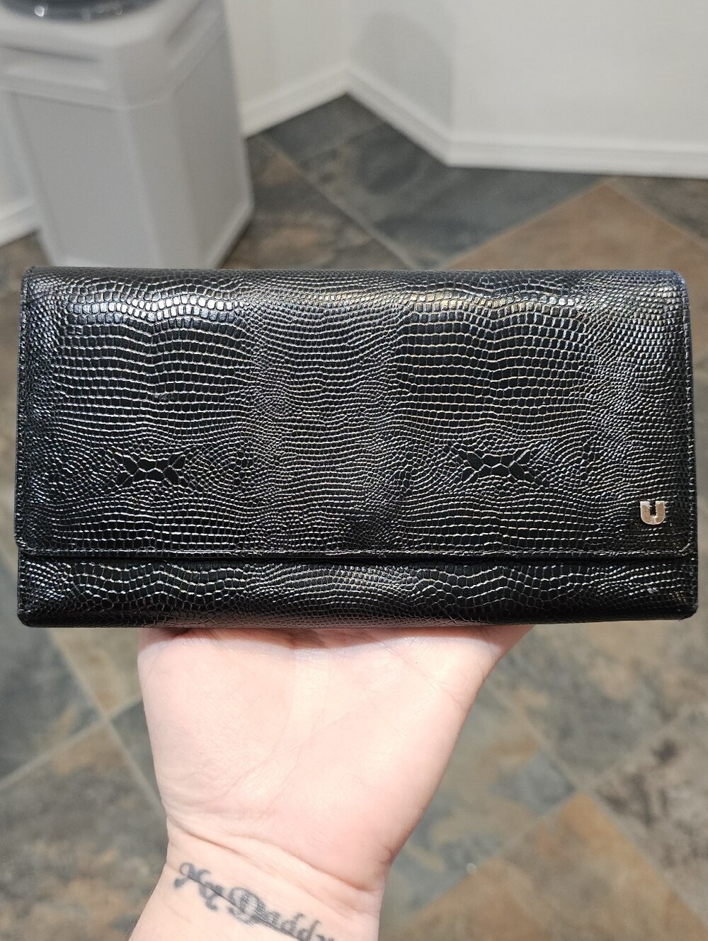 Vintage Emanuel Ungaro Crocodile Embossed Continental Flap Wallet